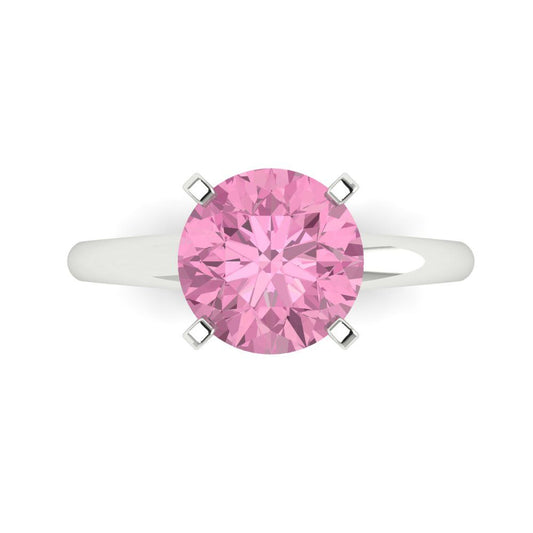 2.5 cttw Zirconia Simulated Pink Diamond Solitaire  Engagement Ring - Solid White Gold (VVS1, Round Cut,8.5mm)