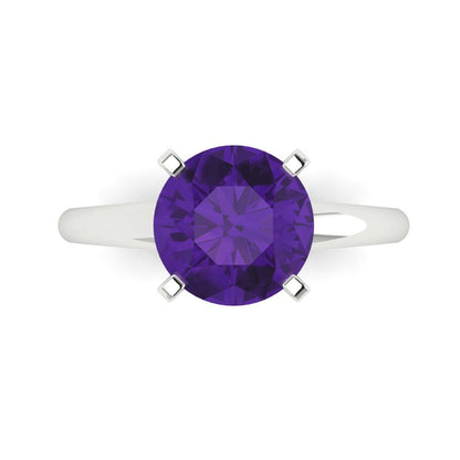2.5 cttw Natural Amethyst Solitaire  Engagement Ring - Solid Gold (Round Cut,8.5mm)