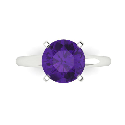 2.5 cttw Natural Amethyst Solitaire  Engagement Ring - Solid White Gold (VVS1, Round Cut,8.5mm)