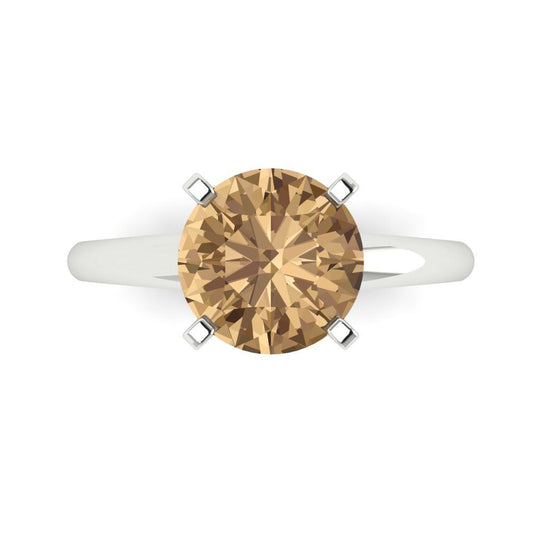 2.5 cttw Zirconia Simulated Champagne Diamond Solitaire  Engagement Ring - Solid White Gold (VVS1, Round Cut,8.5mm)