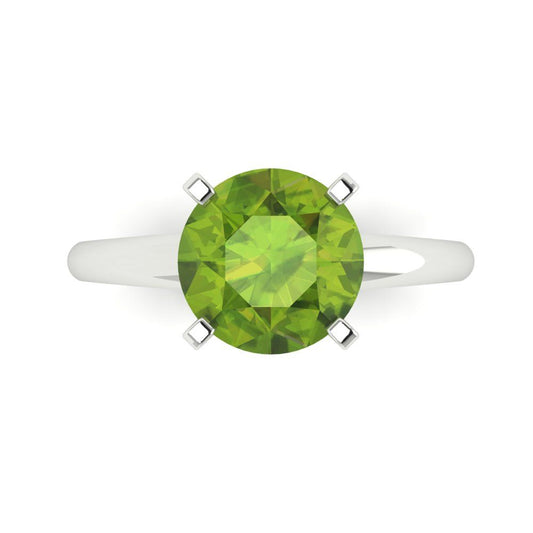 2.5 cttw Natural Peridot Solitaire  Engagement Ring - Solid White Gold (VVS1, Round Cut,8.5mm)