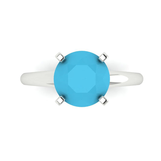 2.5 cttw Simulated Turquoise Solitaire  Engagement Ring - Solid White Gold (VVS1, Round Cut,8.5mm)