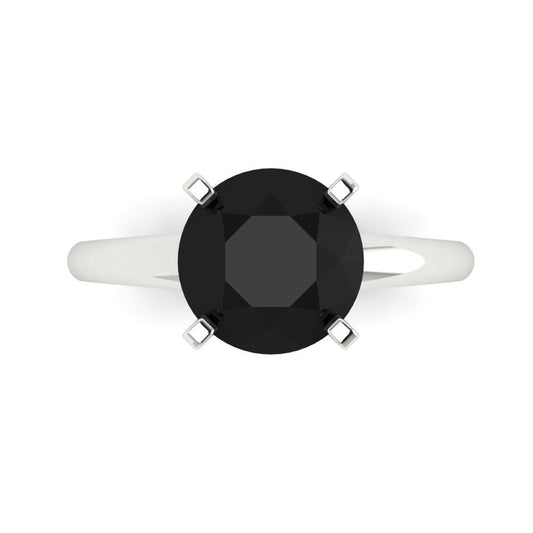 2.5 cttw Natural Onyx Solitaire  Engagement Ring - Solid White Gold (VVS1, Round Cut,8.5mm)