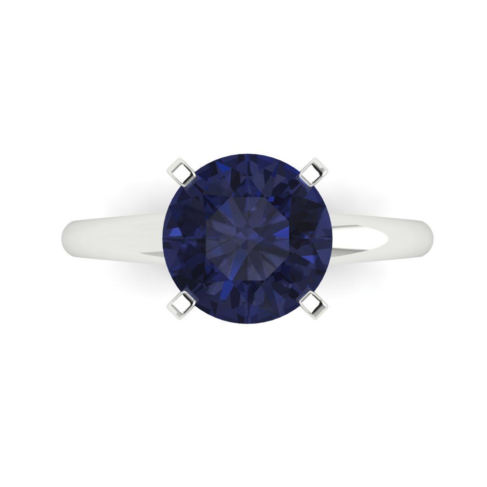 2.5 cttw Simulated Blue Sapphire Solitaire  Engagement Ring - Solid Gold (Round Cut,8.5mm)