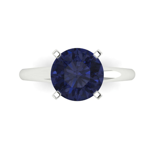 2.5 cttw Simulated Blue Sapphire Solitaire  Engagement Ring - Solid White Gold (VVS1, Round Cut,8.5mm)