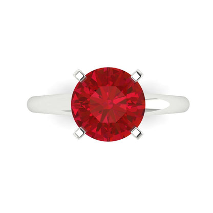 2.5 cttw Simulated Ruby Solitaire  Engagement Ring - Solid White Gold (VVS1, Round Cut,8.5mm)