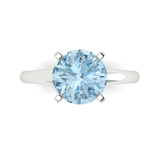 2.5 cttw Natural Swiss Blue Topaz Solitaire  Engagement Ring - Solid White Gold (VVS1, Round Cut,8.5mm)