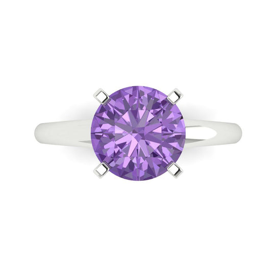 2.5 cttw Simulated Alexandrite Solitaire  Engagement Ring - Solid White Gold (VVS1, Round Cut,8.5mm)