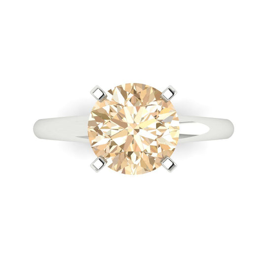 2.5 cttw Natural Morganite Solitaire  Engagement Ring - Solid White Gold (VVS1, Round Cut,8.5mm)