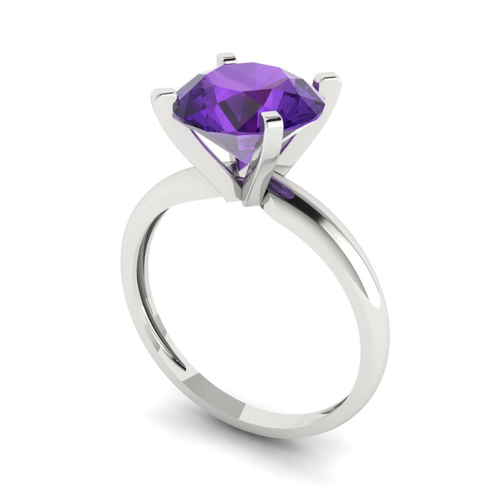 2.5 cttw Natural Amethyst Solitaire  Engagement Ring - Solid Gold (Round Cut,8.5mm)