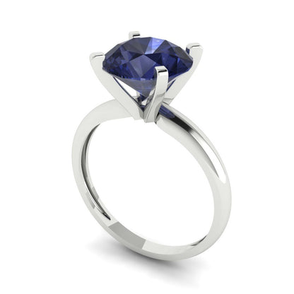 2.5 cttw Simulated Blue Sapphire Solitaire  Engagement Ring - Solid Gold (Round Cut,8.5mm)