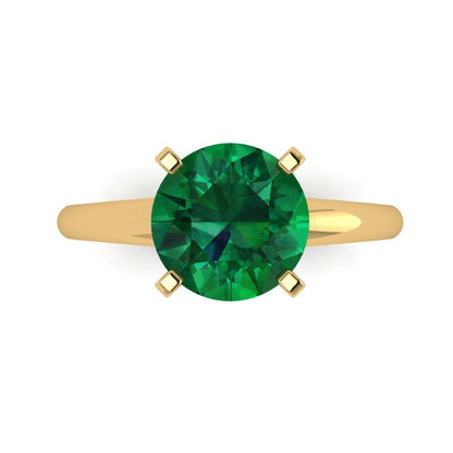 2.5 cttw Simulated Emerald Solitaire  Engagement Ring - Solid Yellow Gold (VVS1, Round Cut,8.5mm)
