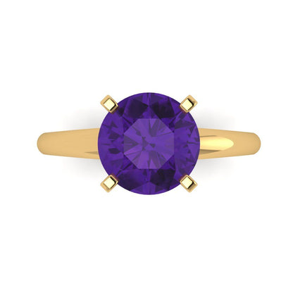 2.5 cttw Natural Amethyst Solitaire  Engagement Ring - Solid Gold (Round Cut,8.5mm)