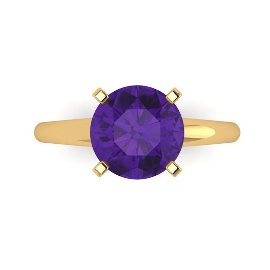 2.5 cttw Natural Amethyst Solitaire  Engagement Ring - Solid Yellow Gold (VVS1, Round Cut,8.5mm)
