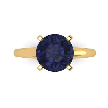 2.5 cttw Simulated Blue Sapphire Solitaire  Engagement Ring - Solid Gold (Round Cut,8.5mm)