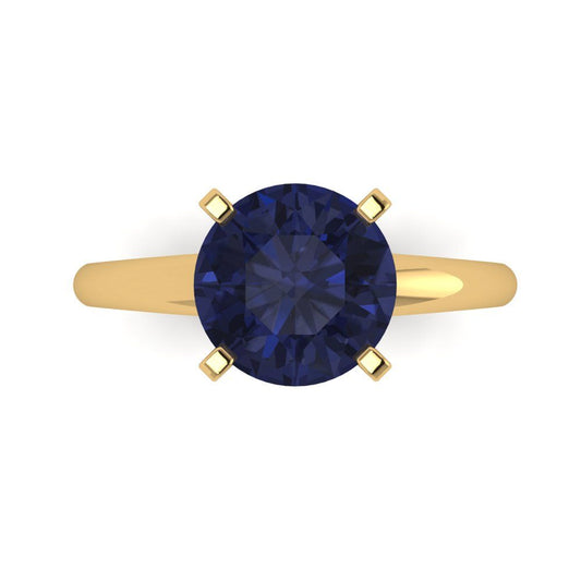 2.5 cttw Simulated Blue Sapphire Solitaire  Engagement Ring - Solid Yellow Gold (VVS1, Round Cut,8.5mm)