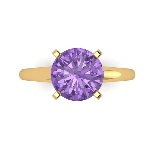 2.5 cttw Simulated Alexandrite Solitaire  Engagement Ring - Solid Yellow Gold (VVS1, Round Cut,8.5mm)