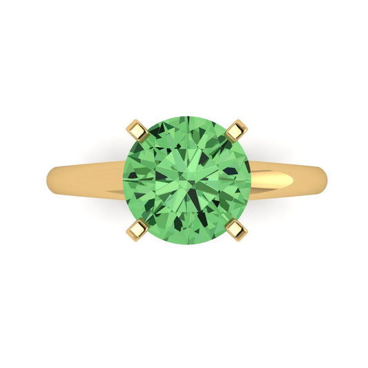 2.5 cttw Zirconia Simulated Green Diamond Solitaire  Engagement Ring - Solid Yellow Gold (VVS1, Round Cut,8.5mm)
