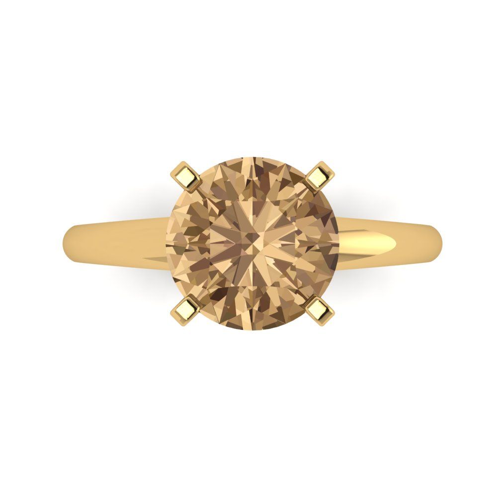 2.5 cttw Zirconia Simulated Champagne Diamond Solitaire  Engagement Ring - Solid Gold (VVS1, Round Cut,8.5mm)