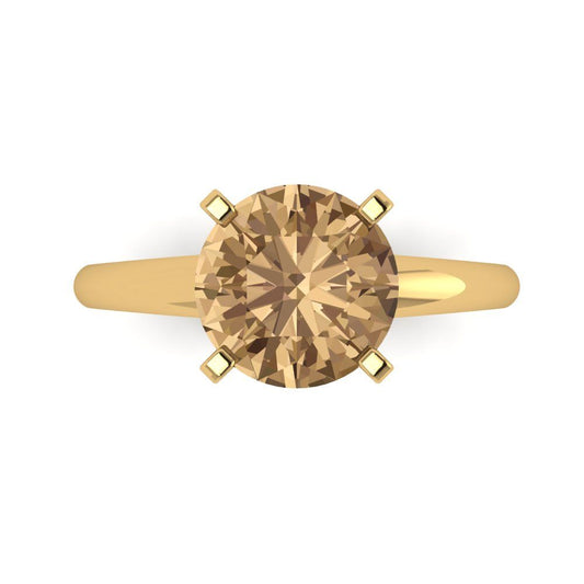 2.5 cttw Zirconia Simulated Champagne Diamond Solitaire  Engagement Ring - Solid Yellow Gold (VVS1, Round Cut,8.5mm)