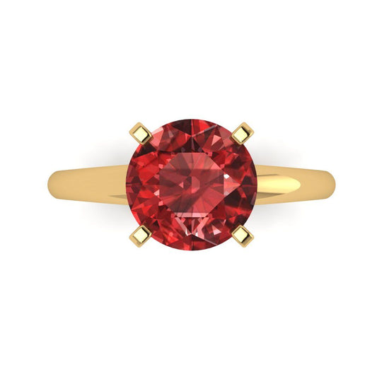 2.5 cttw Natural Garnet Solitaire  Engagement Ring - Solid Yellow Gold (VVS1, Round Cut,8.5mm)