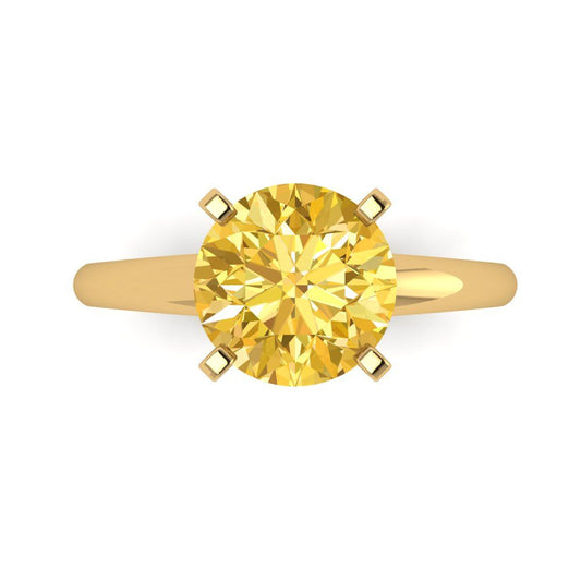 2.5 cttw Zirconia Simulated Yellow Diamond Solitaire  Engagement Ring - Solid Yellow Gold (VVS1, Round Cut,8.5mm)