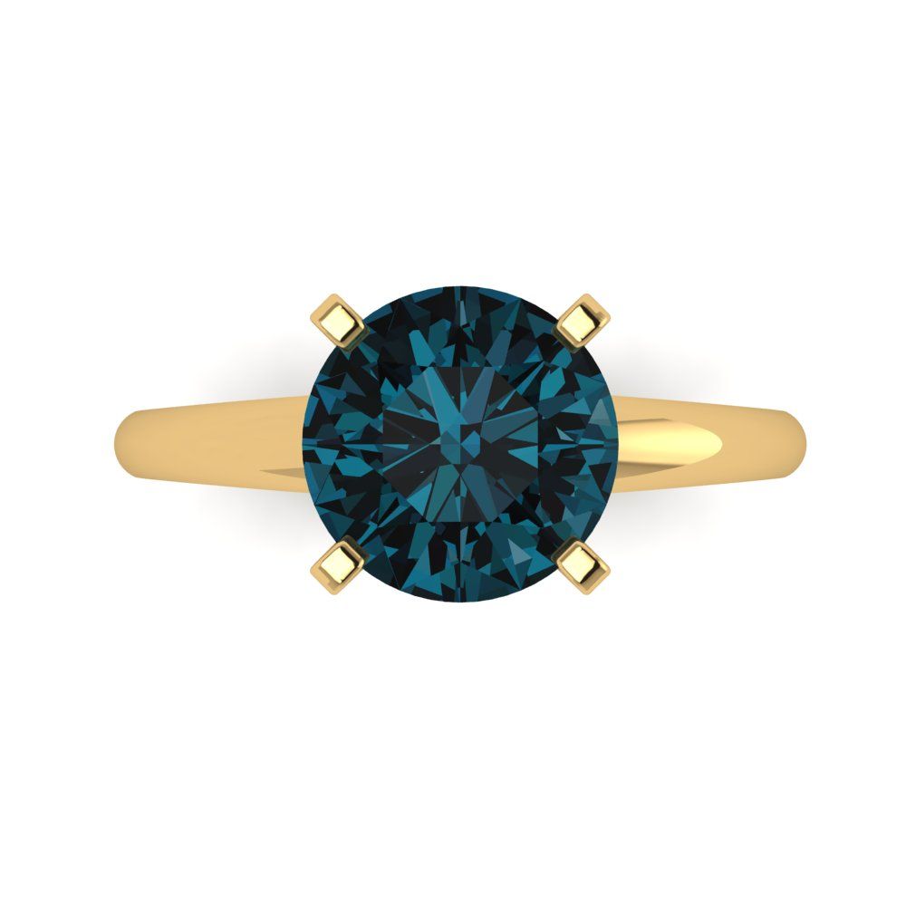 2.5 cttw Natural London Blue Topaz Solitaire  Engagement Ring - Solid Gold (Round Cut,8.5mm)