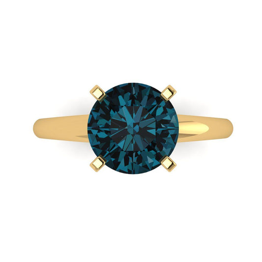 2.5 cttw Natural London Blue Topaz Solitaire  Engagement Ring - Solid Yellow Gold (VVS1, Round Cut,8.5mm)