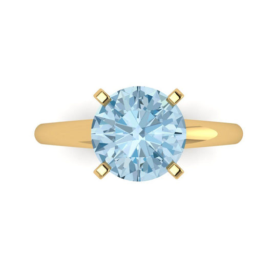 2.5 cttw Natural Swiss Blue Topaz Solitaire  Engagement Ring - Solid Yellow Gold (VVS1, Round Cut,8.5mm)