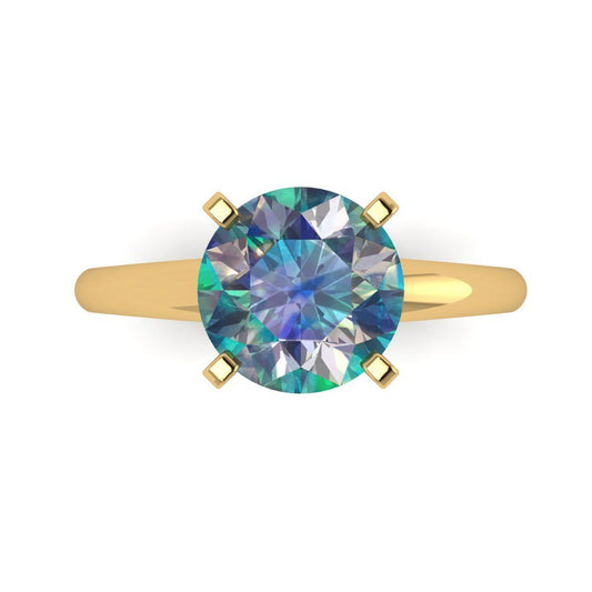 2.5 cttw Blue Moissanite Solitaire  Engagement Ring - Solid Yellow Gold (VVS1, Round Cut,8.5mm)