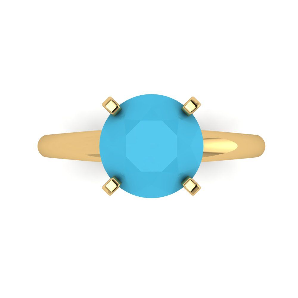 2.5 cttw Simulated Turquoise Solitaire  Engagement Ring - Solid Yellow Gold (VVS1, Round Cut,8.5mm)