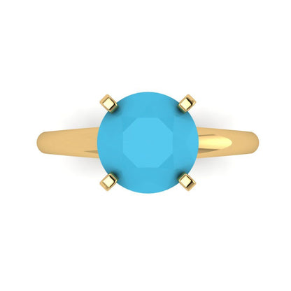 2.5 cttw Simulated Turquoise Solitaire  Engagement Ring - Solid Yellow Gold (VVS1, Round Cut,8.5mm)