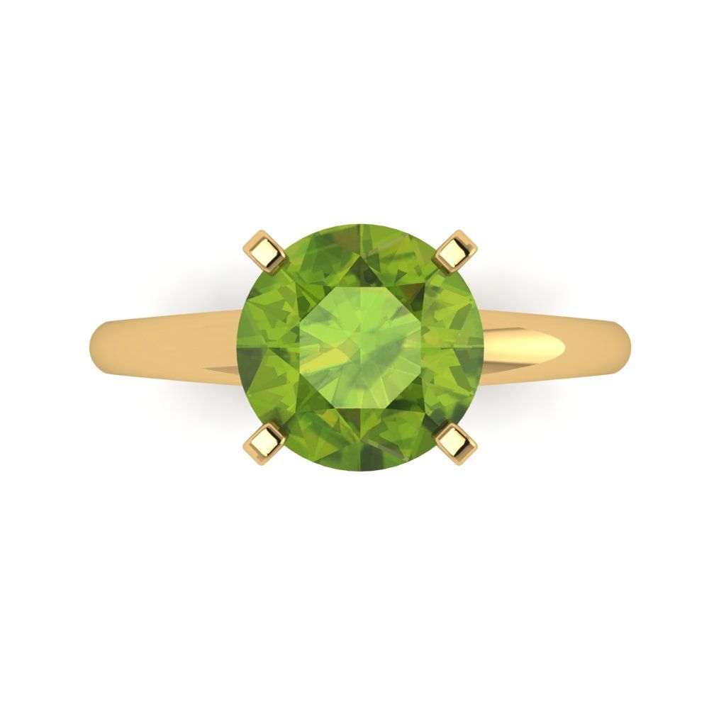 2.5 cttw Natural Peridot Solitaire  Engagement Ring - Solid Gold (Round Cut,8.5mm)