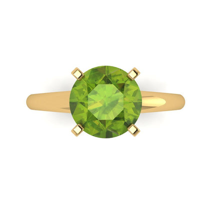 2.5 cttw Natural Peridot Solitaire  Engagement Ring - Solid Gold (Round Cut,8.5mm)