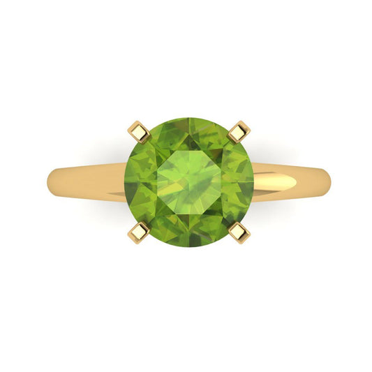 2.5 cttw Natural Peridot Solitaire  Engagement Ring - Solid Yellow Gold (VVS1, Round Cut,8.5mm)