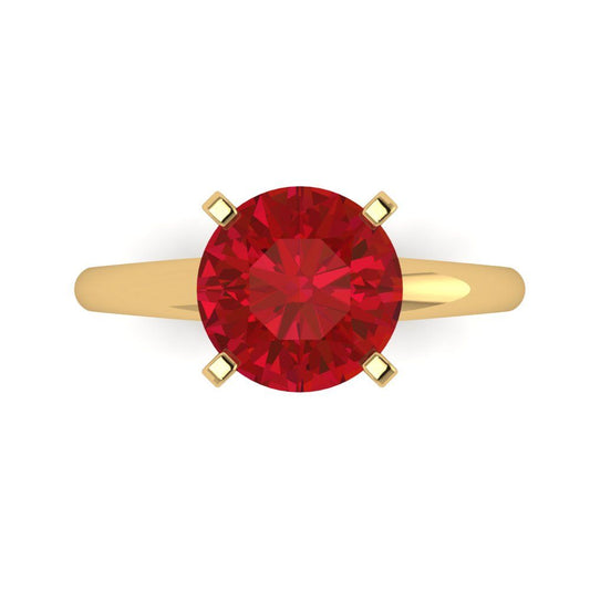 2.5 cttw Simulated Ruby Solitaire  Engagement Ring - Solid Yellow Gold (VVS1, Round Cut,8.5mm)
