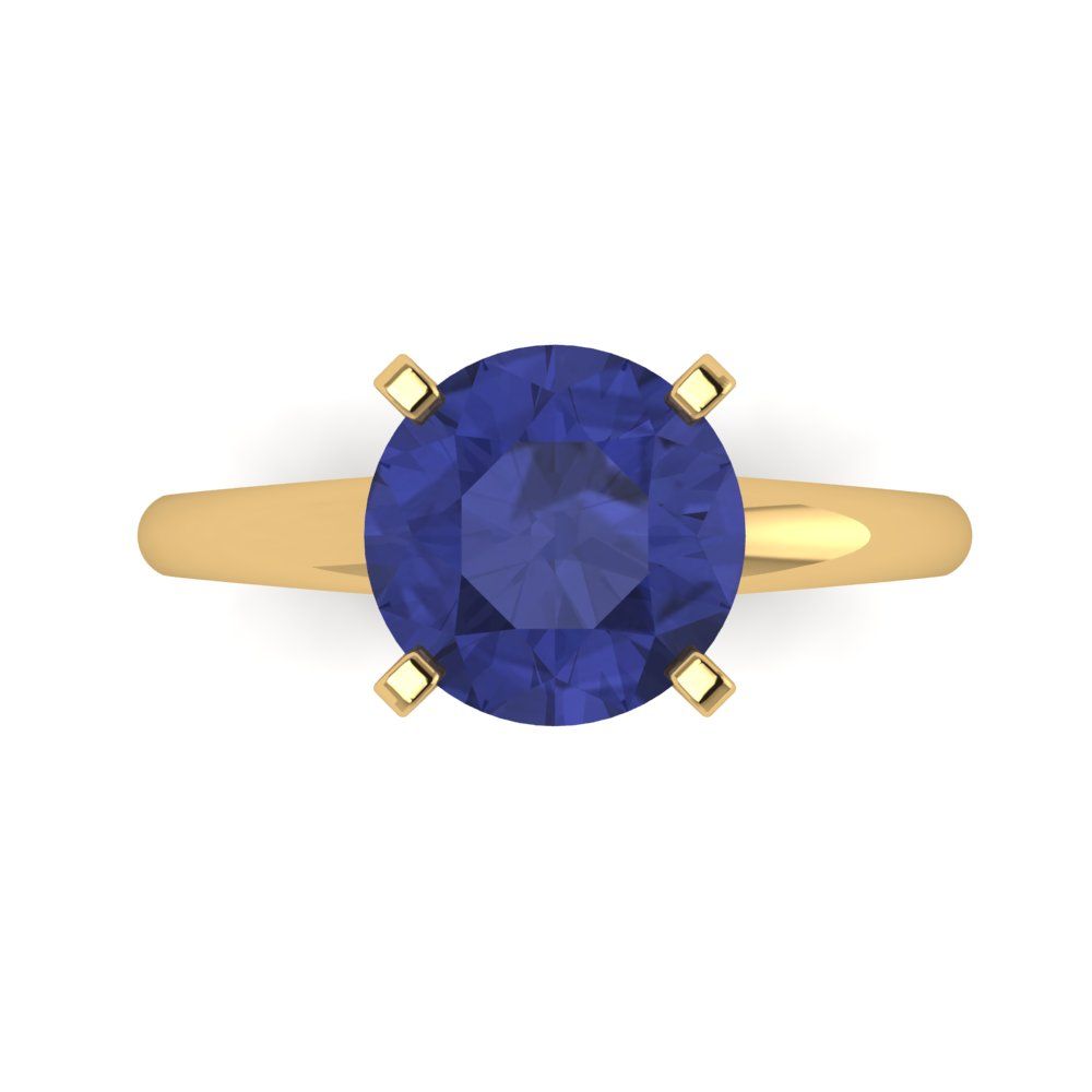 2.5 cttw Simulated Tanzanite Solitaire  Engagement Ring - Solid Yellow Gold (VVS1, Round Cut,8.5mm)