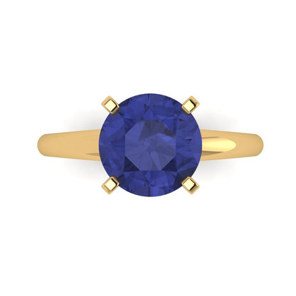 2.5 cttw Simulated Tanzanite Solitaire  Engagement Ring - Solid Yellow Gold (VVS1, Round Cut,8.5mm)