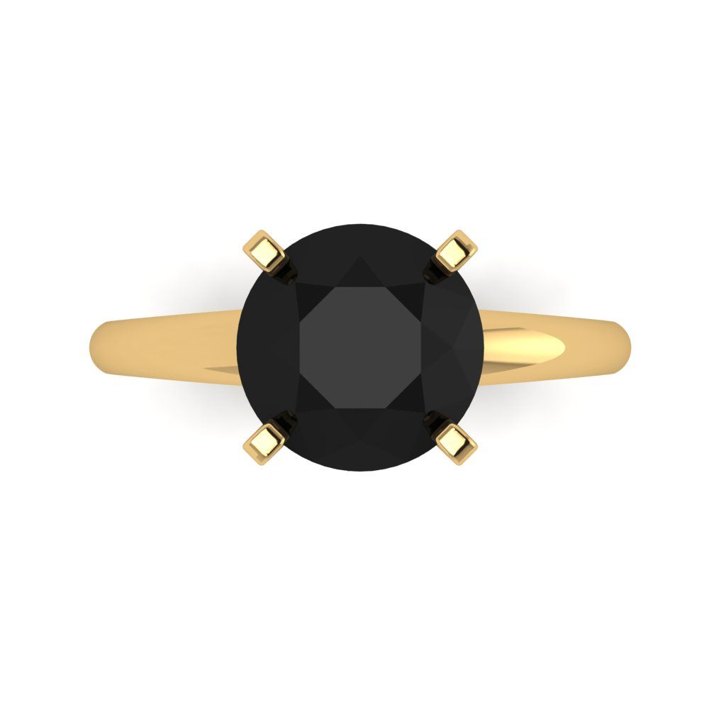 2.5 cttw Natural Onyx Solitaire  Engagement Ring - Solid Yellow Gold (VVS1, Round Cut,8.5mm)