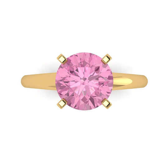 2.5 cttw Zirconia Simulated Pink Diamond Solitaire  Engagement Ring - Solid Yellow Gold (VVS1, Round Cut,8.5mm)