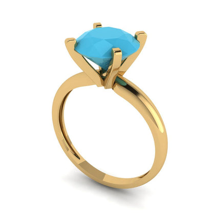 2.5 cttw Simulated Turquoise Solitaire  Engagement Ring - Solid Yellow Gold (VVS1, Round Cut,8.5mm)