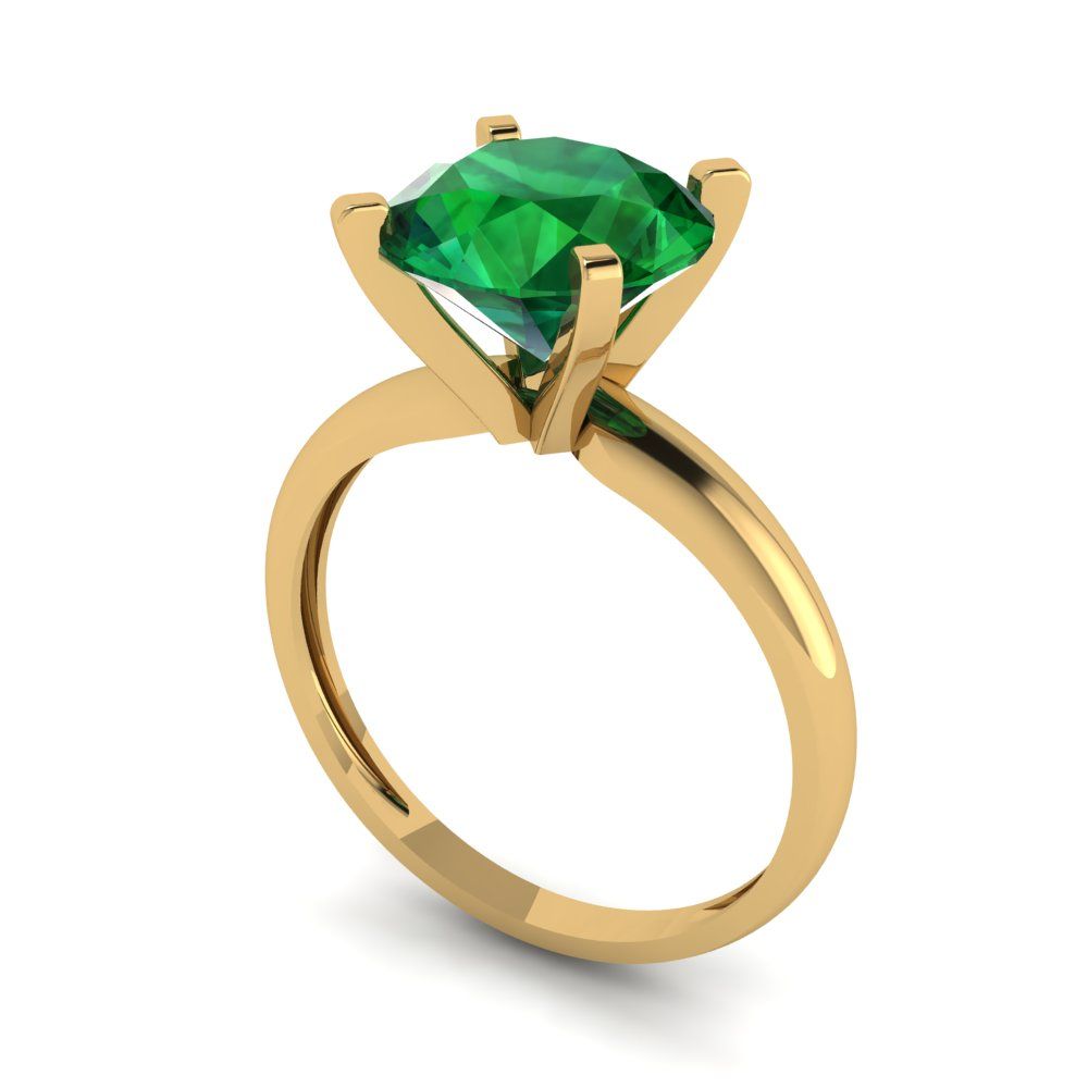 2.5 cttw Simulated Emerald Solitaire  Engagement Ring - Solid Yellow Gold (VVS1, Round Cut,8.5mm)