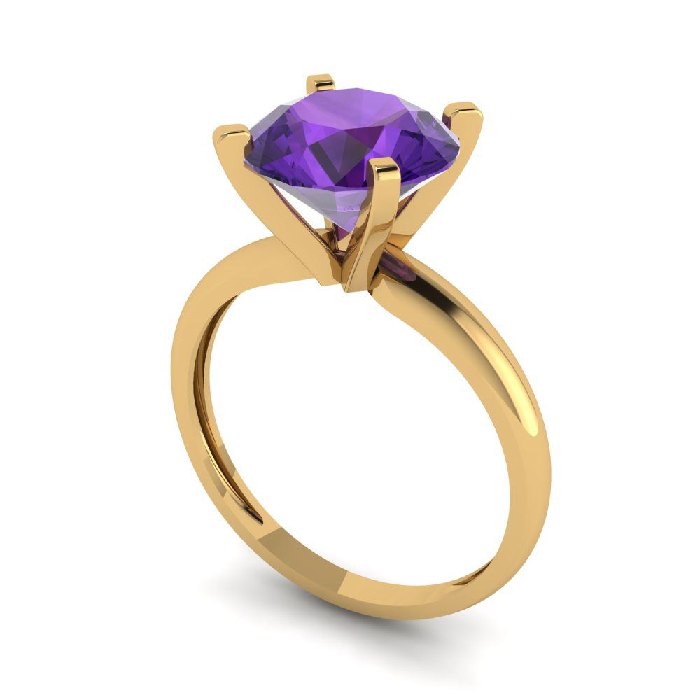 2.5 cttw Natural Amethyst Solitaire  Engagement Ring - Solid Gold (Round Cut,8.5mm)