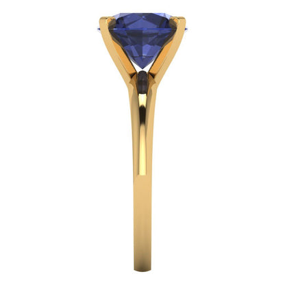 2.5 cttw Simulated Blue Sapphire Solitaire  Engagement Ring - Solid Gold (Round Cut,8.5mm)