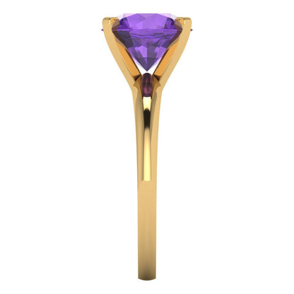 2.5 cttw Natural Amethyst Solitaire  Engagement Ring - Solid Gold (Round Cut,8.5mm)