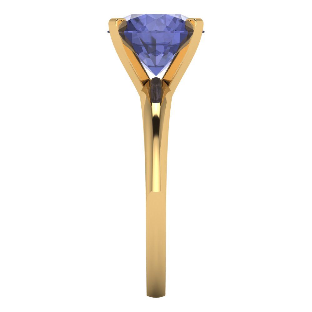 2.5 cttw Simulated Tanzanite Solitaire  Engagement Ring - Solid Yellow Gold (VVS1, Round Cut,8.5mm)