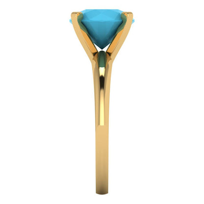 2.5 cttw Simulated Turquoise Solitaire  Engagement Ring - Solid Yellow Gold (VVS1, Round Cut,8.5mm)