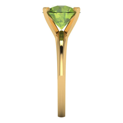 2.5 cttw Natural Peridot Solitaire  Engagement Ring - Solid Gold (Round Cut,8.5mm)