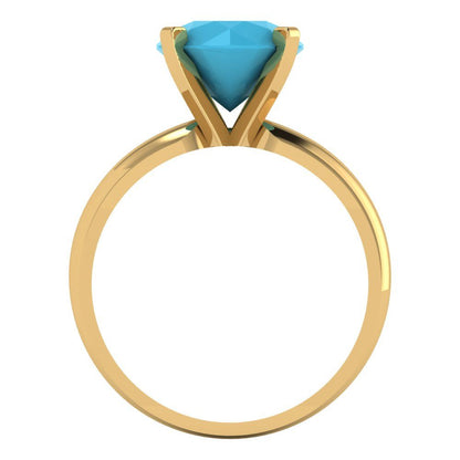2.5 cttw Simulated Turquoise Solitaire  Engagement Ring - Solid Yellow Gold (VVS1, Round Cut,8.5mm)