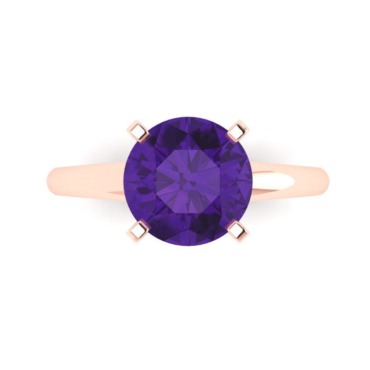 2.5 cttw Natural Amethyst Solitaire  Engagement Ring - Solid Rose Gold (VVS1, Round Cut,8.5mm)